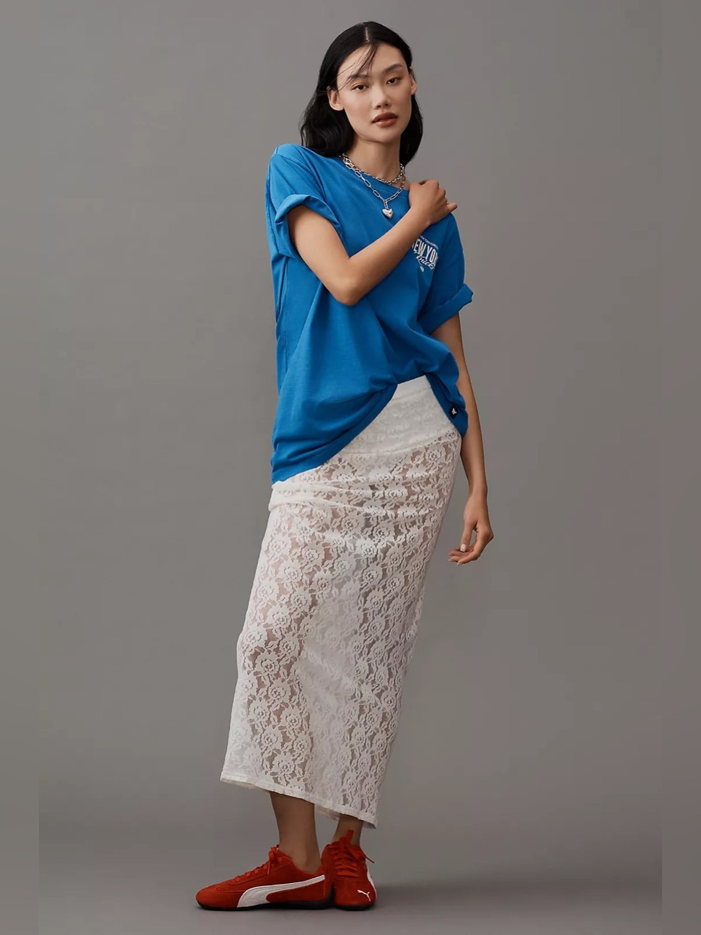 Anthropologie sheer lace midi skirt size medium boho western minimalist